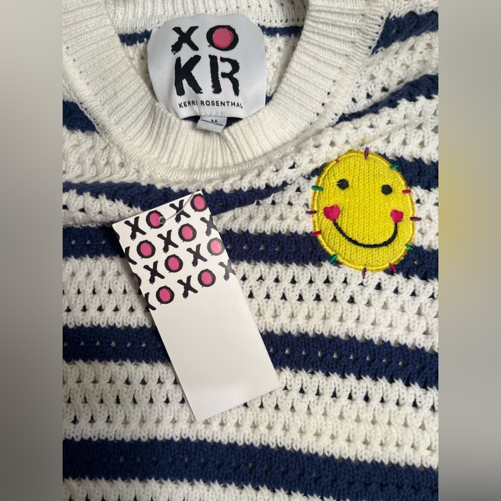 KERRI ROSENTHAL 😊 Cream and Navy Knit with Yellow Smiley NWT size Medium 😊😊😊😊😊 - Picture 3 of 11